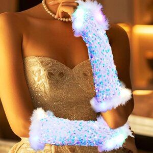 Light up Sequin Feather Gloves